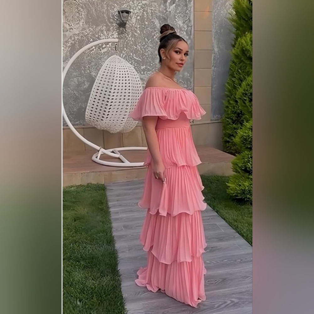 NWT MEXMY Elegant Navy Tiered Ruffled Chiffon Dress Size 16 - Picture 10 of 11